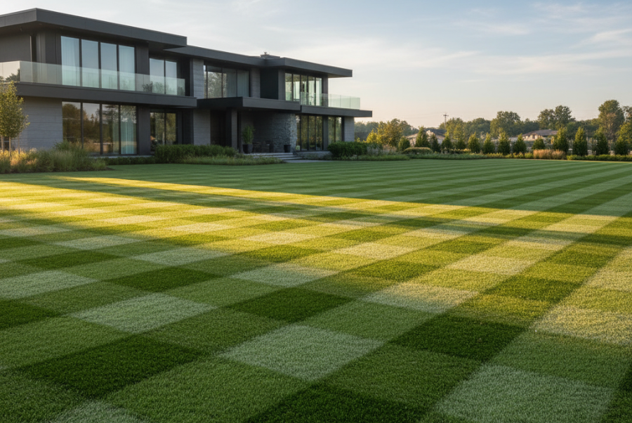 Checkerboard mowing pattern in Coventry RI for instant curb appeal