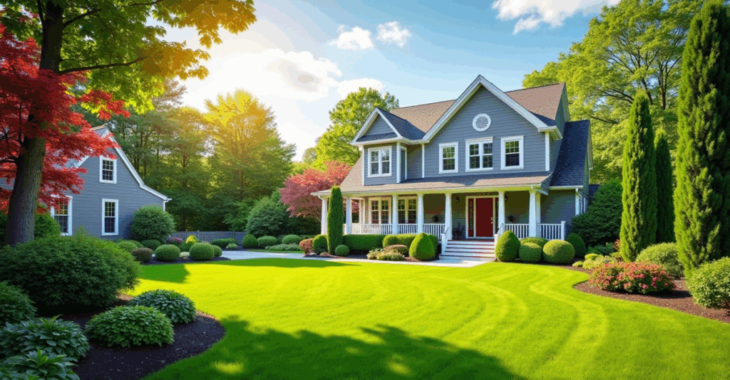 Coventry RI best lawn mowing methods with healthy green grass and professional landscaping