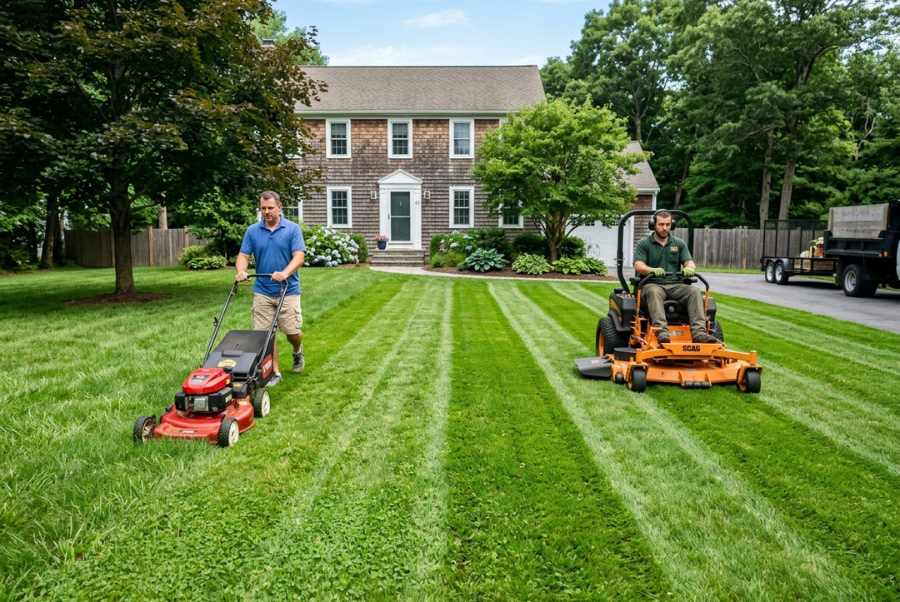 DIY vs professional lawn mowing for a residential property