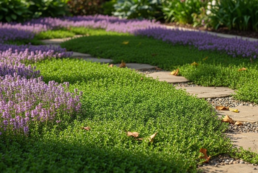 ground cover lawn alternative Coventry RI creeping thyme yard