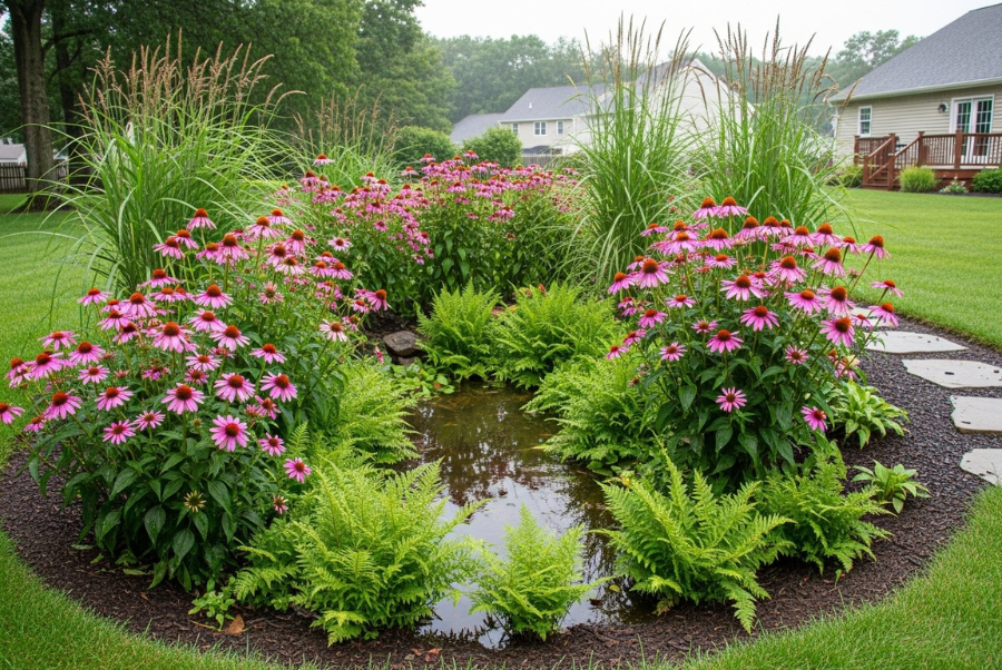 rain garden benefits Coventry RI backyard after rain