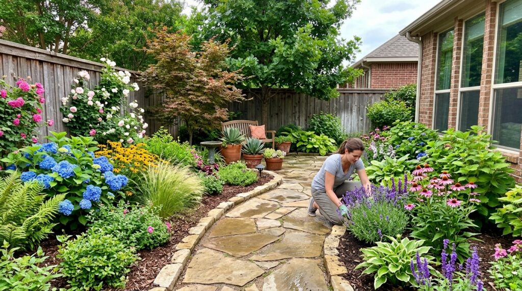 Professional backyard landscape installation project
