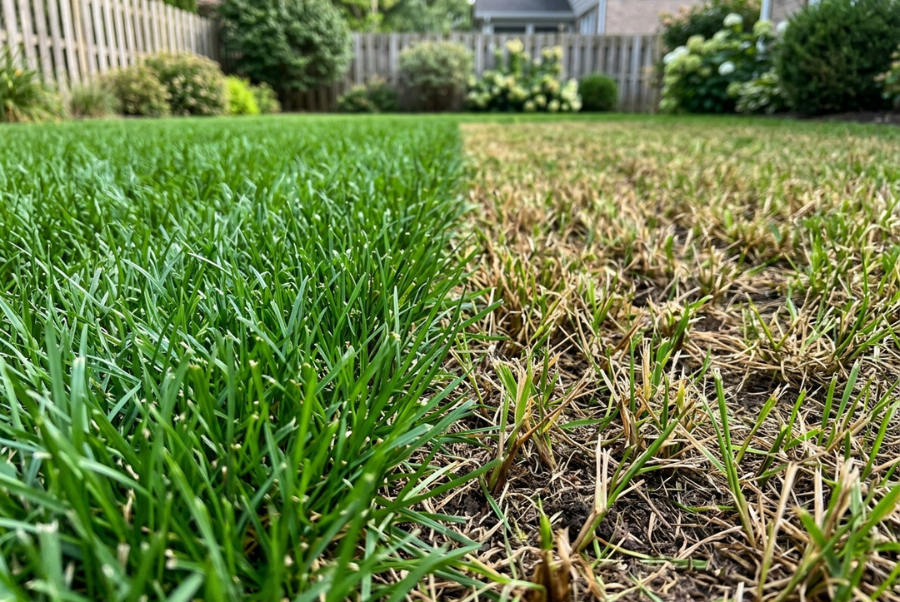 Comparison of healthy grass and grass cut too short