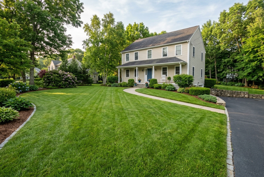Healthy residential lawn maintained at an appropriate mowing height in Coventry, Rhode Island
