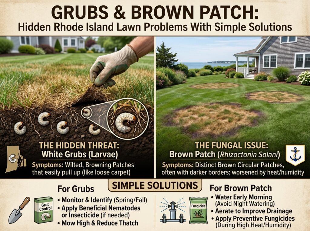 Grubs and Brown Patch: Hidden Rhode Island Lawn Problems With Simple Solutions