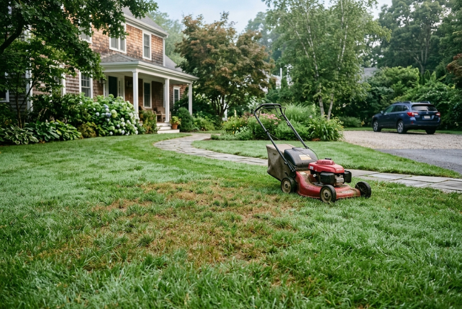 Ragged grass tips caused by an uneven mower cut