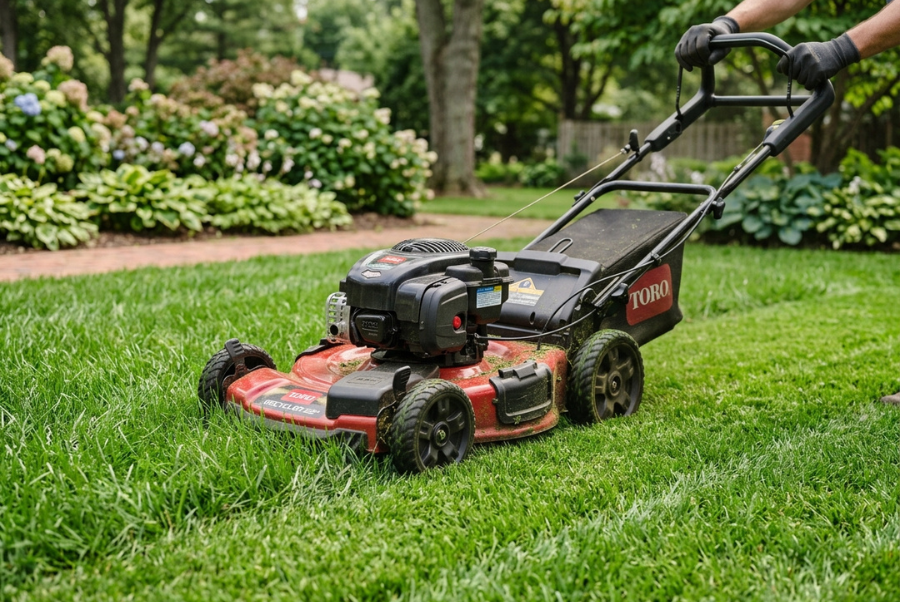 Evenly mowed lawn showing consistent grass height