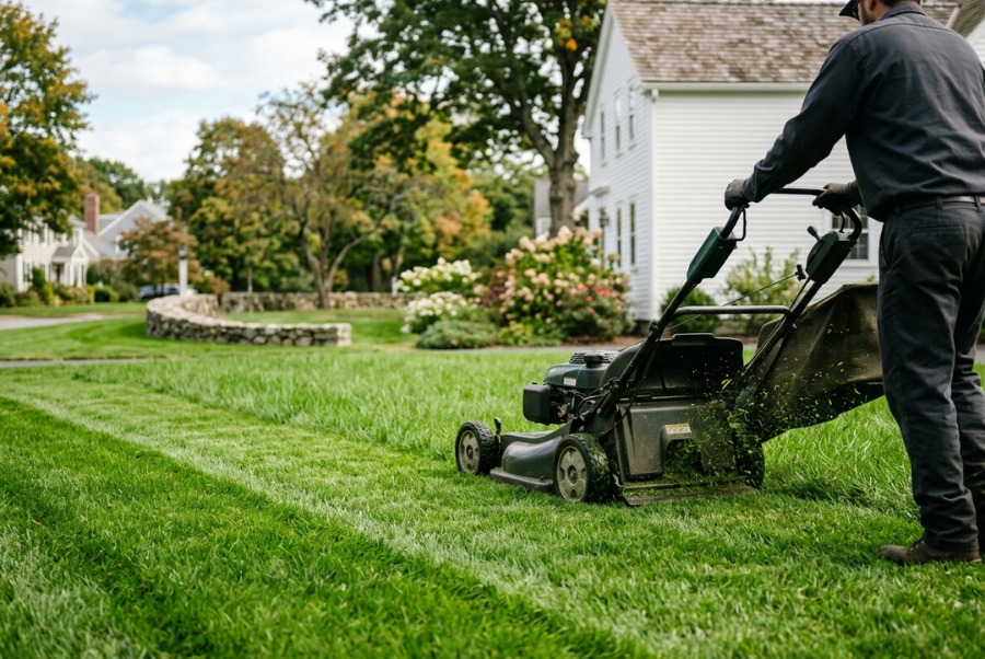 Healthy turf being properly mowed